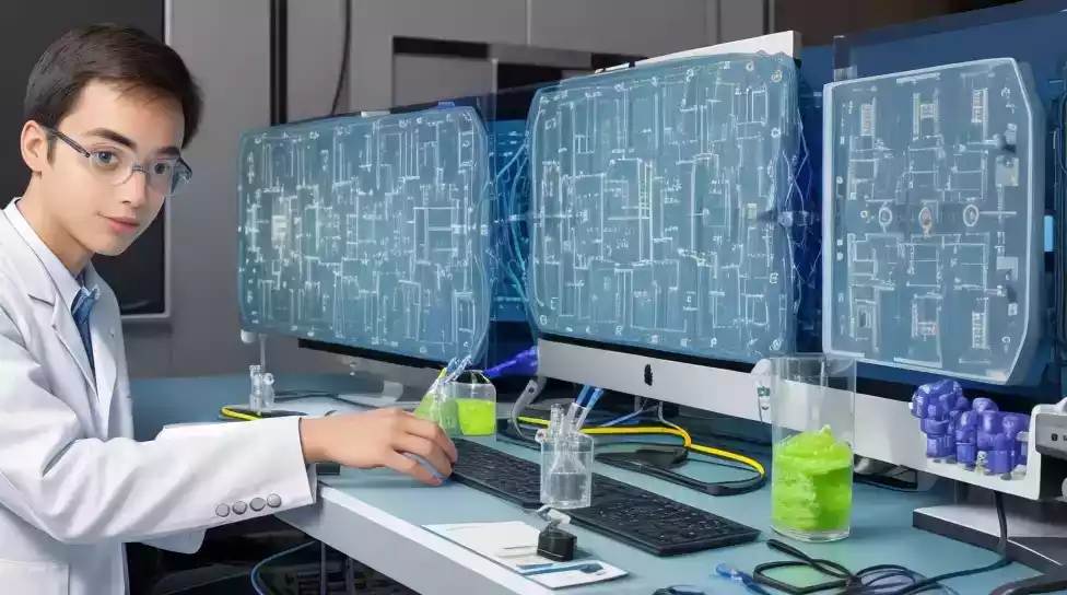 young scientist with quantum computer