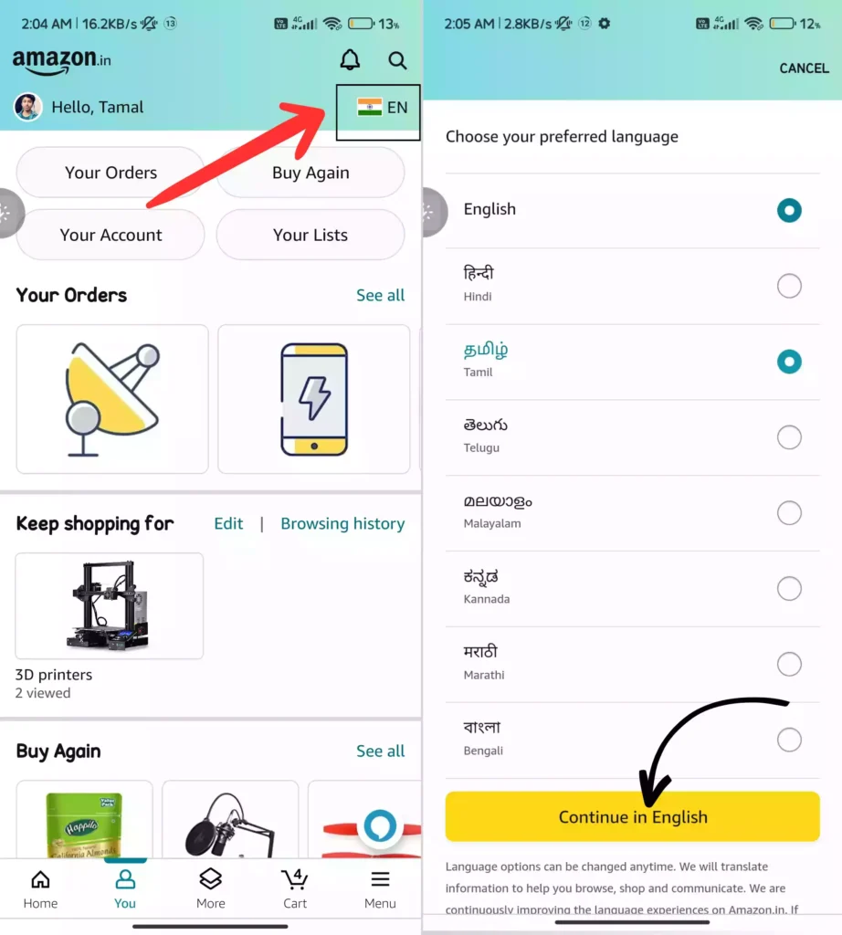 How to Change Language in Amazon app