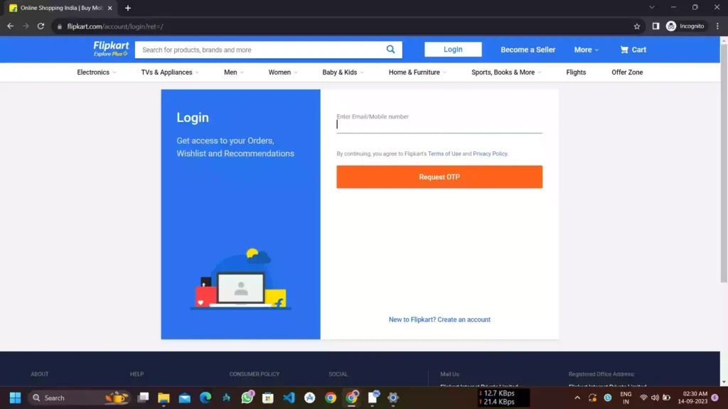 Flipkart Login in Chrome
