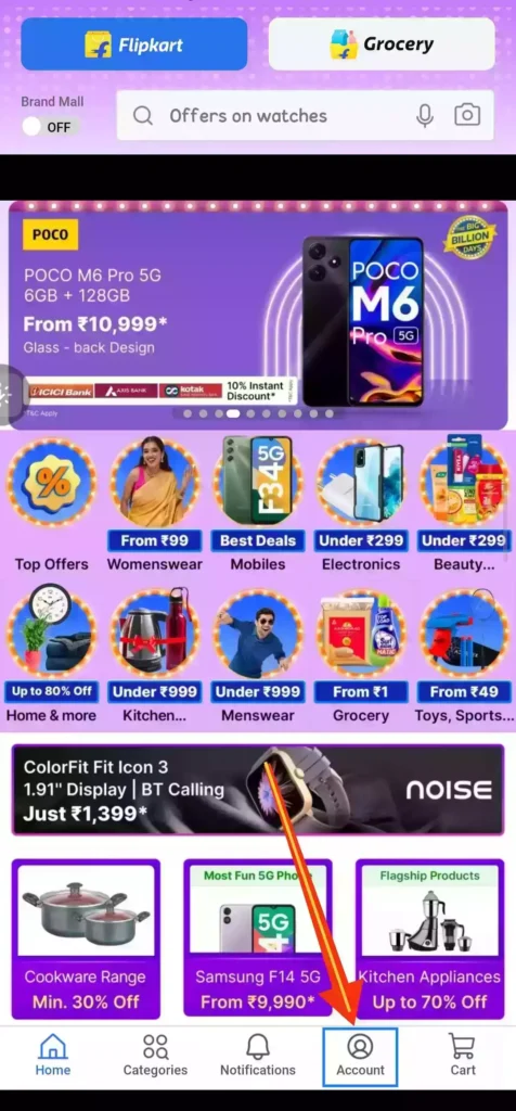 Flipkart app home page