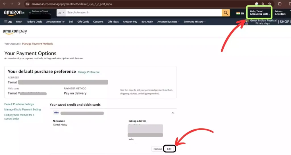 change billing address in Amazon Business Account in Amazon website