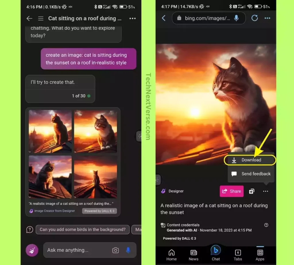 Microsoft Bing Chat Ai to generate image using DALL-E 3 free