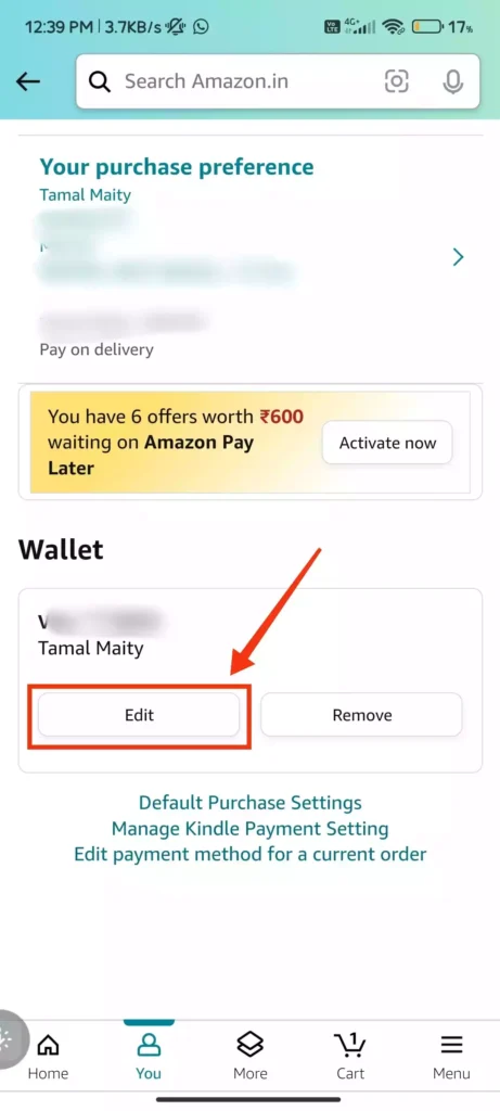 change billing address in amazon app in mobile