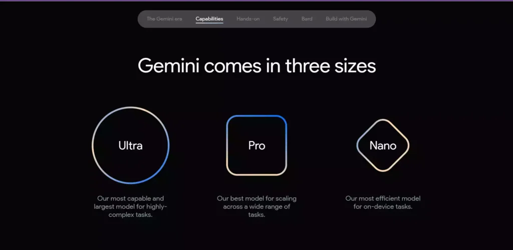 Google Gemini different models