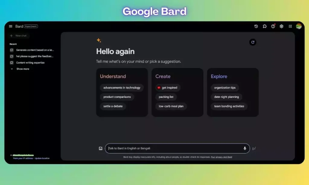 google bard Ai chatbot homepage