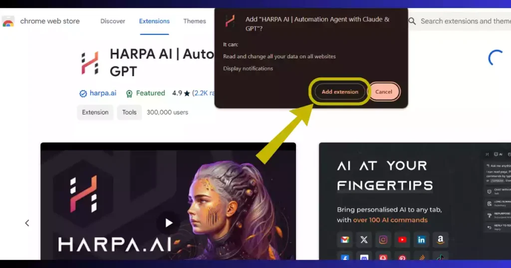add free harpa ai chrome extension in chrome