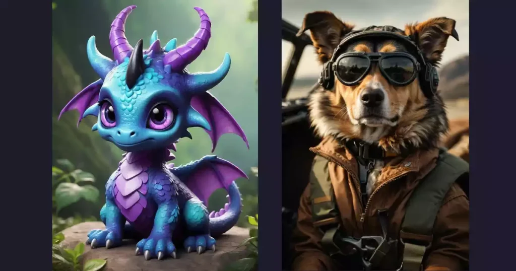 a dog with sunglasses and a fairy dragon 