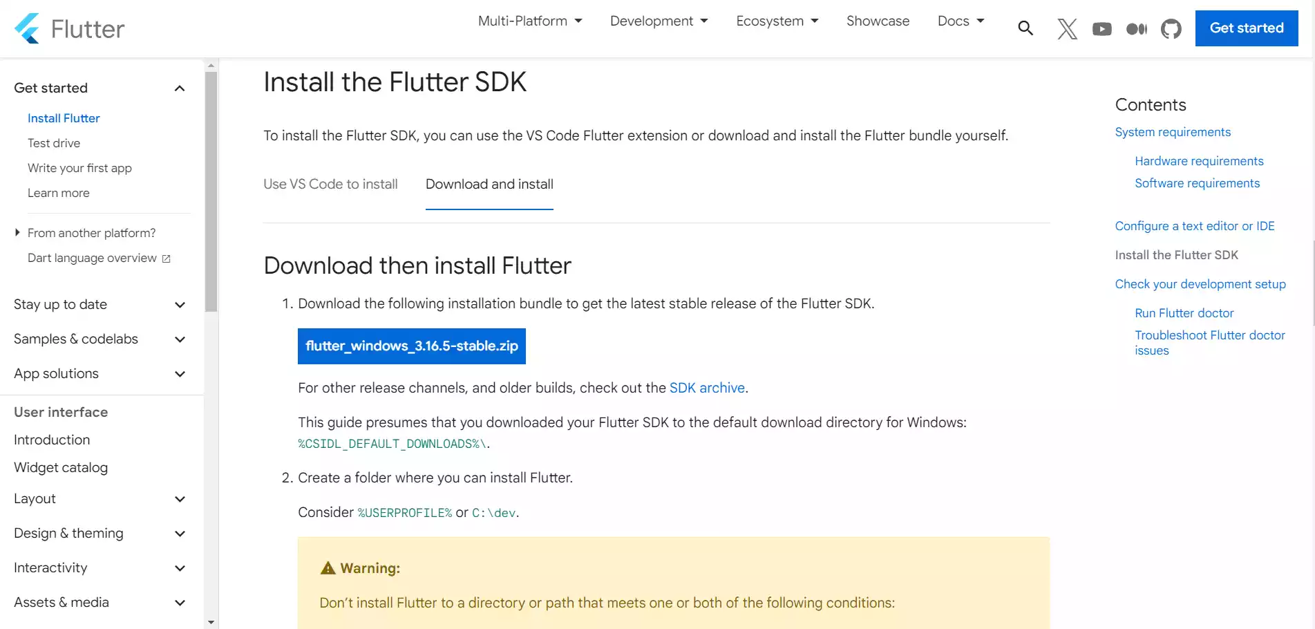 how to install flutter in windows