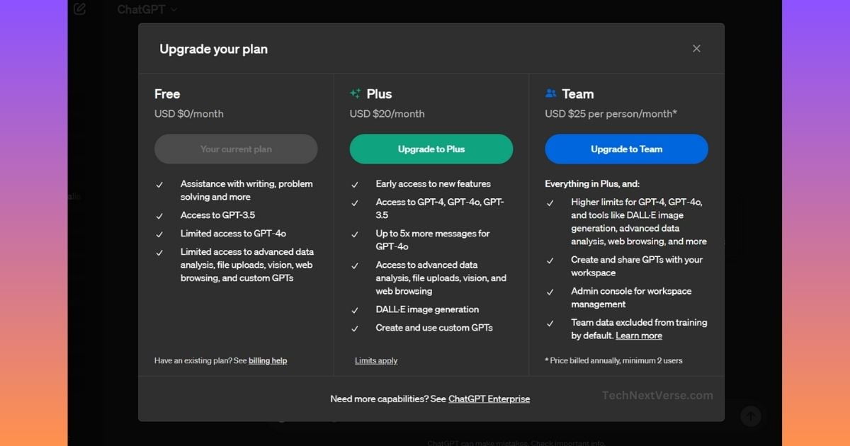 ChatGPT plans list